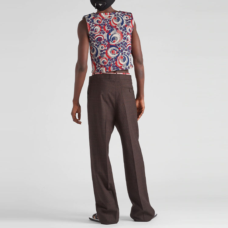 Shop PRADA SS22 Baju Vest Rajut Cetakan Geometri Merah. UMT404-10EX-F092D-S-221