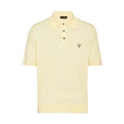 PRADA SS22 Short Sleeve Polo Shirt Fine Wool Vanilla Color. UMB267-1ZLE-F0032-S-212