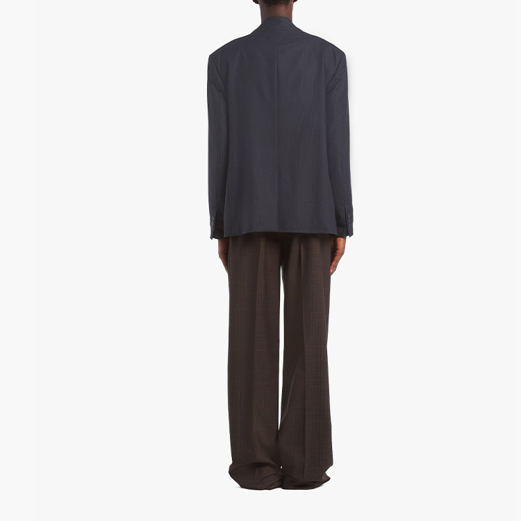 Shop PRADA SS22 Jaket Sut Berbutang Tunggal Warna Biru. UGM169-10EA-F0008-S-221