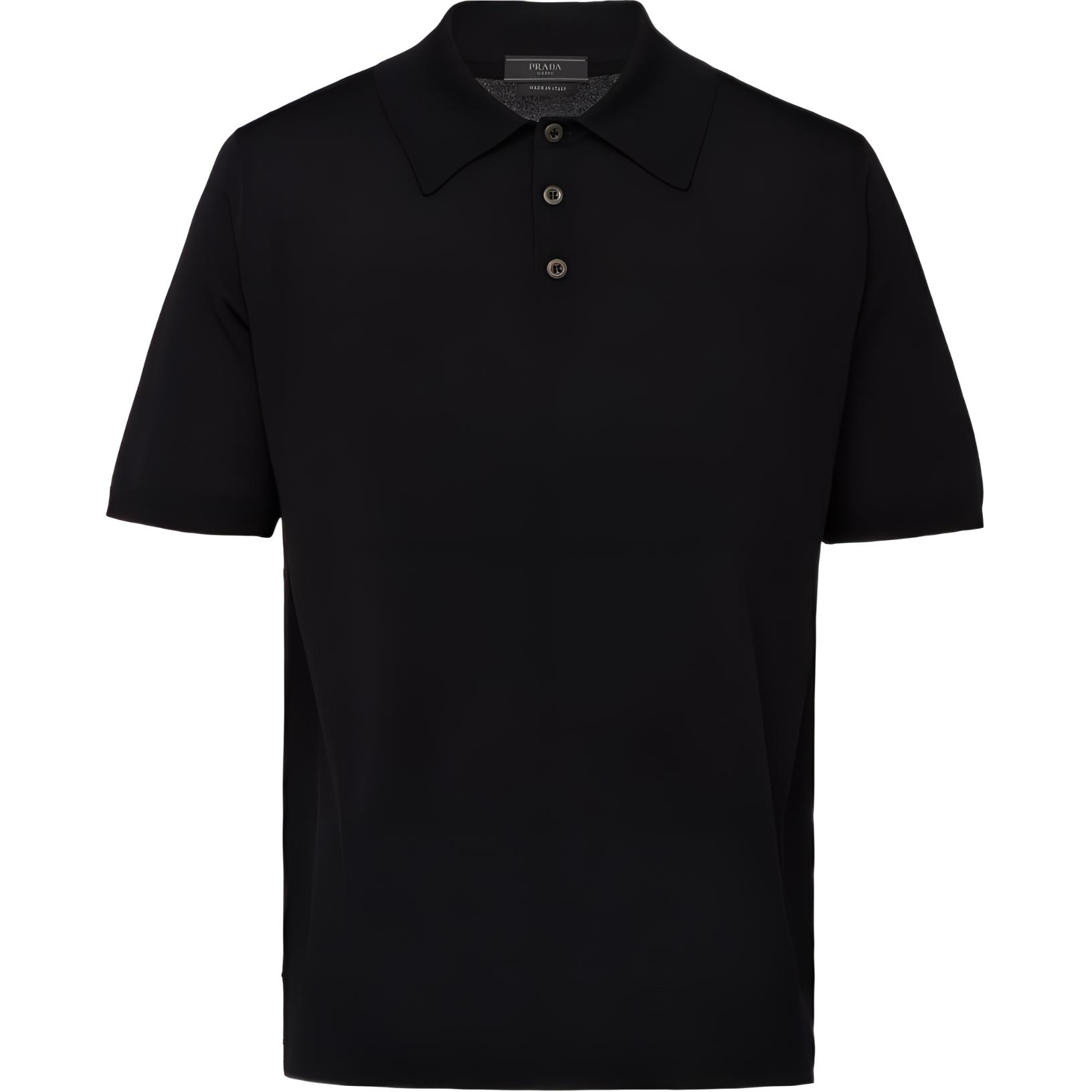 PRADA SS22  Solid Color Short Sleeve Polo Shirt - Black UMA290-C5W-F0002-S-151