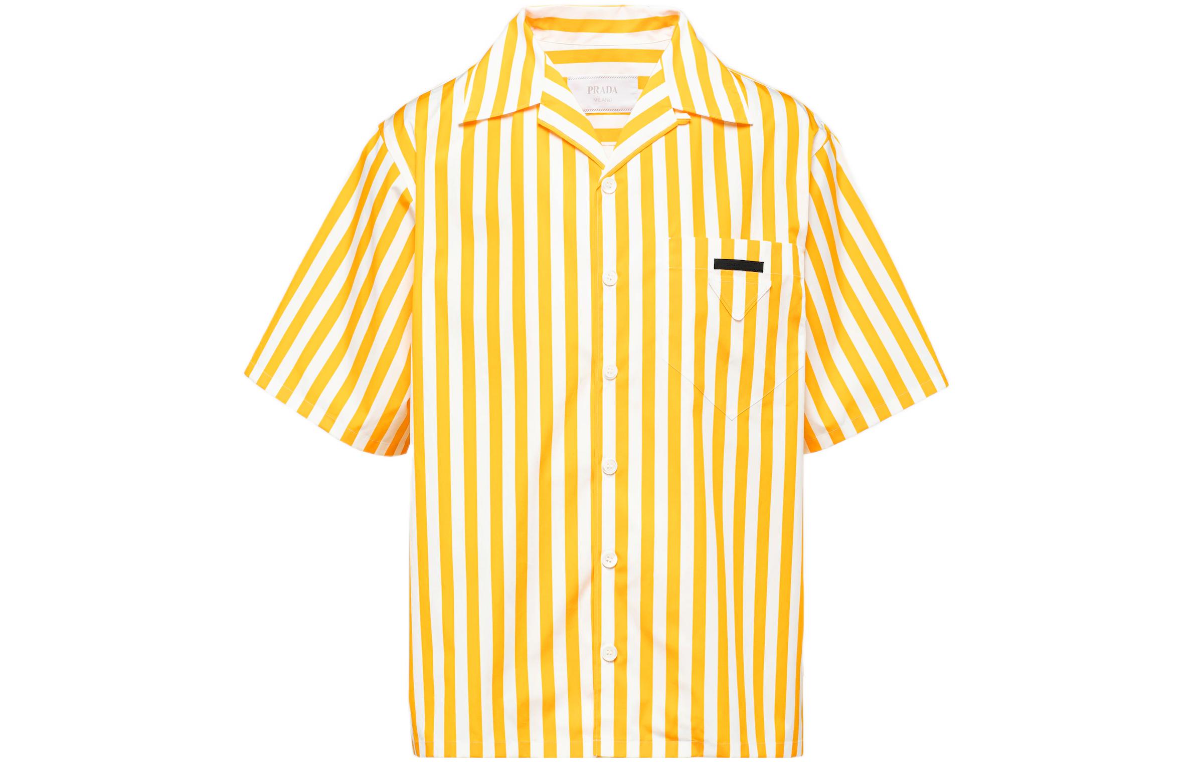 Order PRADA SS22 防曬條紋短袖襯衫 黃色 UCS414-108R-F0A7U-S-221