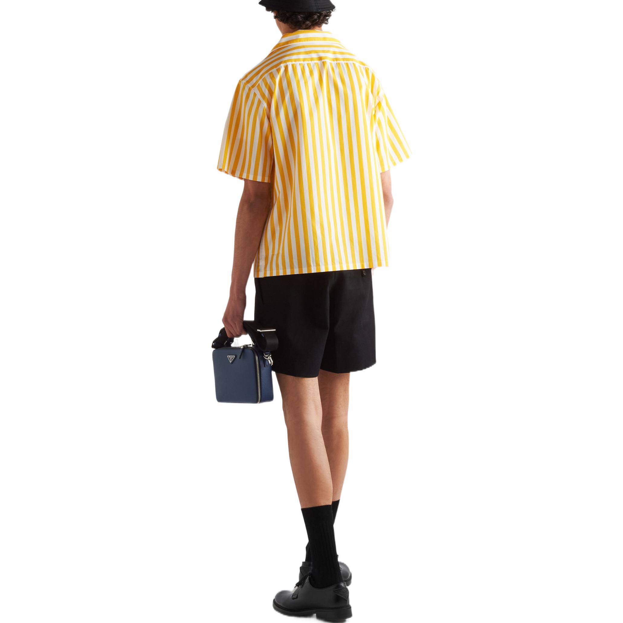 Shop PRADA SS22 防曬條紋短袖襯衫 黃色 UCS414-108R-F0A7U-S-221