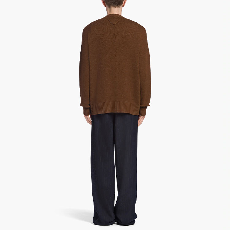 Shop プラダ SS22 タバコブラウン ニットカーディガン Vネック シングルブレスト セーター UMG109-1Z9F-F0005-S-221