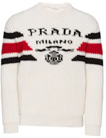 Order PRADA SS22 白色羊絨Logo提花圓領針織毛衣 UMB339-10O9-F0009-S-212
