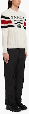 PRADA SS22 White Cashmere Knit Crewneck Sweater with Logo Jacquard. UMB339-10O9-F0009-S-212 Purchase PRADA SS22 White Cashmere Knit Crewneck Sweater with Logo Jacquard. UMB339-10O9-F0009-S-212