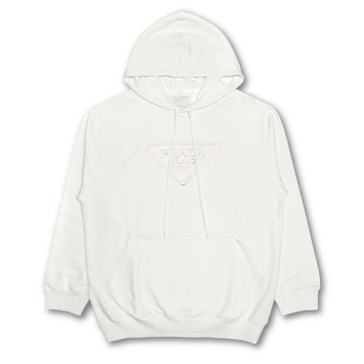 PRADA SS22  White Cotton Logo Print Hoodie. UJL185-1ZX4-F0009