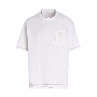 PRADA SS22 White Crewneck Solid Color Short Sleeve T-Shirt. UJN79010D3-F0009