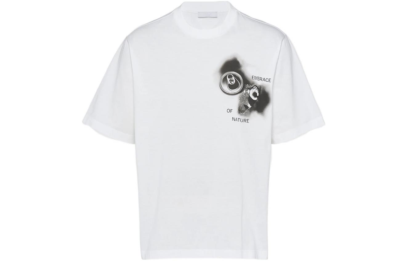 PRADA SS22  White Graphic Printed Relaxed Fit Short Sleeve T-Shirt. UJN822-11R5-F0009-S-222