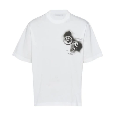PRADA SS22 White Graphic Printed Relaxed Fit Short Sleeve T-Shirt. UJN822-11R5-F0009-S-222