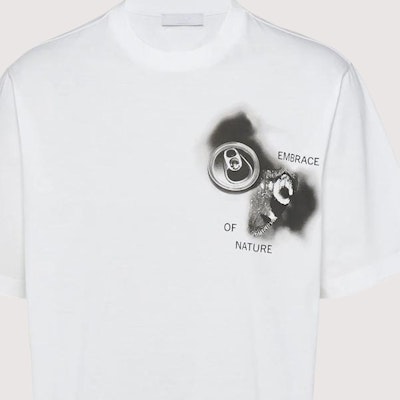 PRADA SS22 Camiseta Blanca Gráfica Manga Corta Estilo Holgado. UJN822-11R5-F0009-S-222 Details for PRADA SS22 Camiseta Blanca Gráfica Manga Corta Estilo Holgado. UJN822-11R5-F0009-S-222