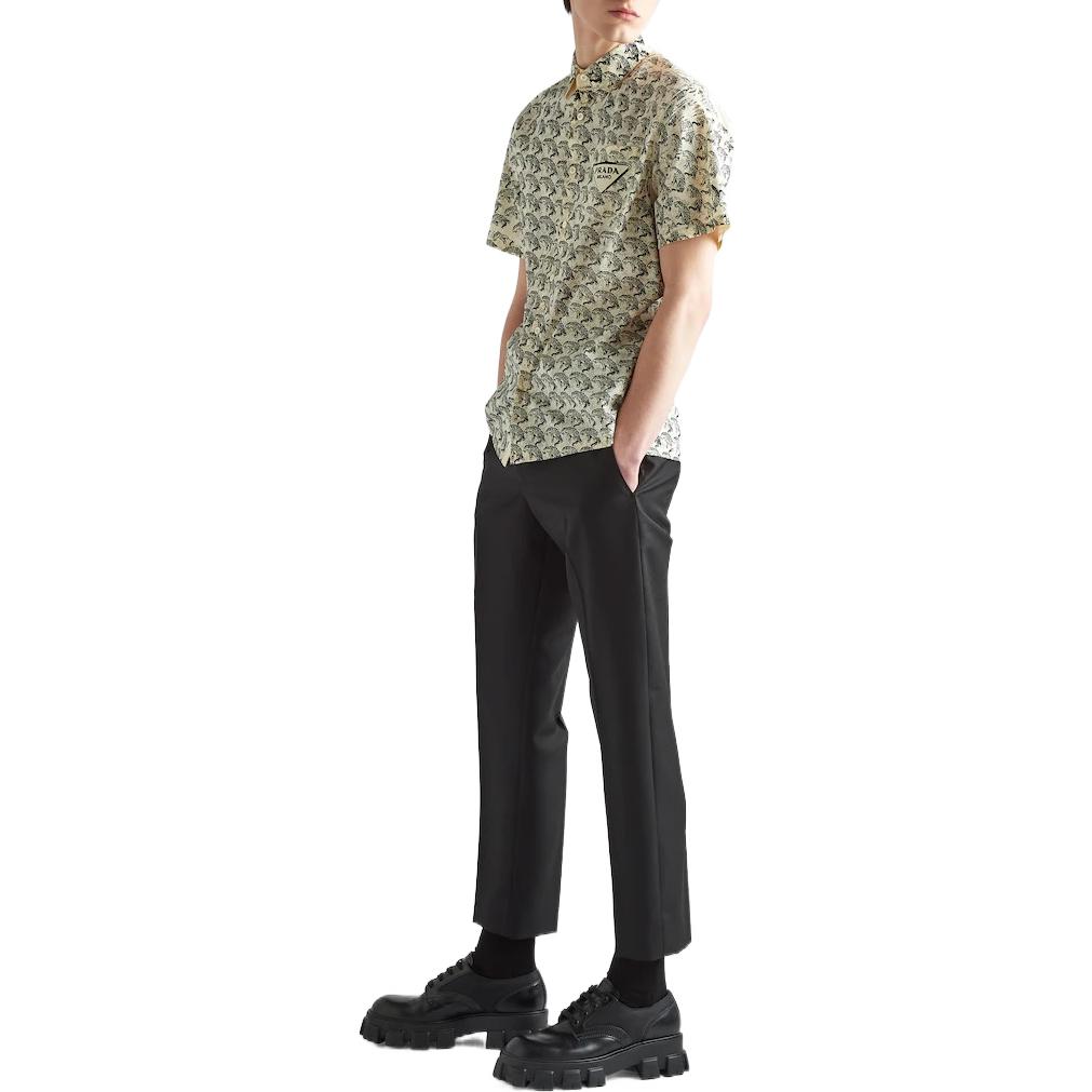 Lookbook プラダ SS22 ホワイト レオパードプリント ストレッチコットン 半袖シャツ UCS293-10NM-F0061-S-192