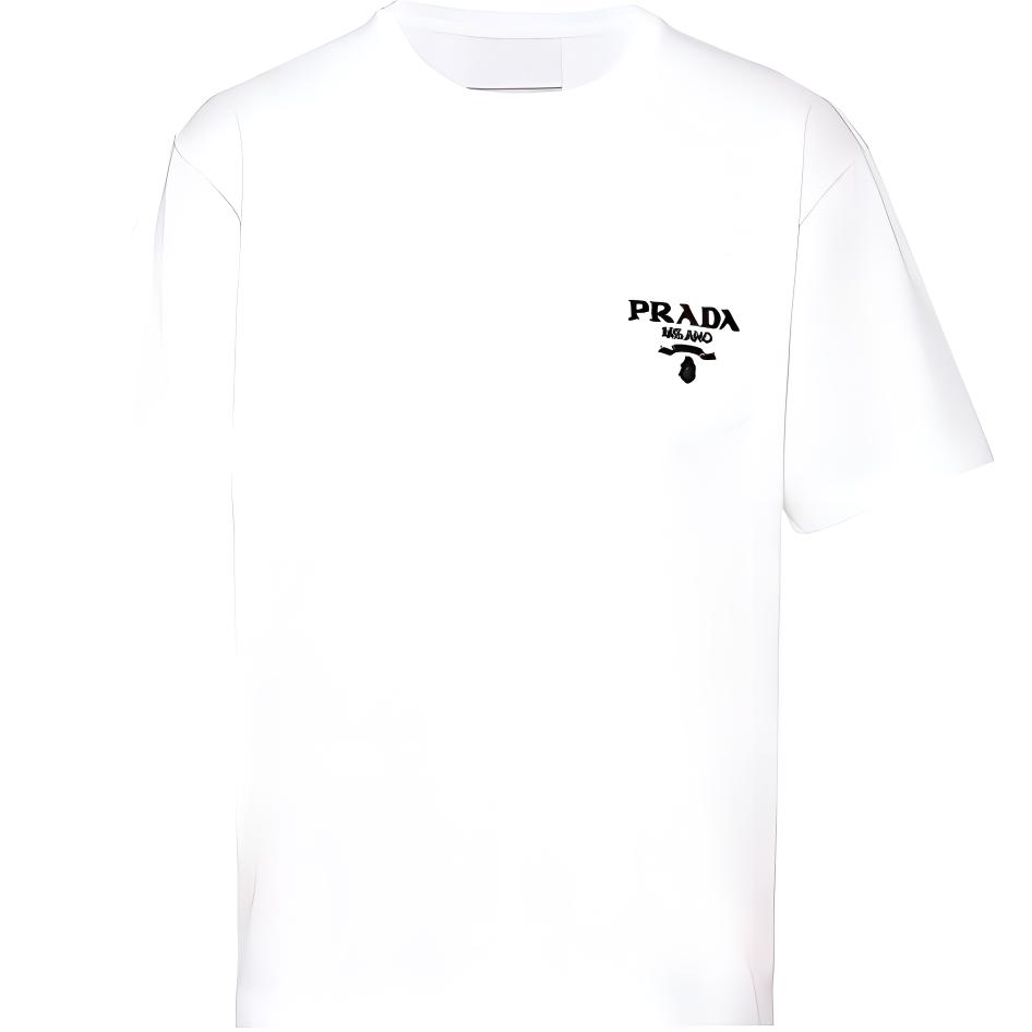 PRADA SS22  White Logo Crewneck T-Shirt Plain Design UJN787-1Z53-F0009-S-221