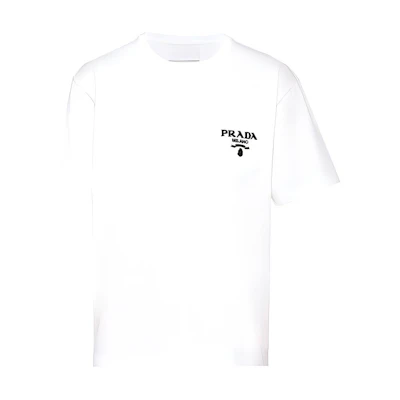 PRADA SS22 White Logo Crewneck T-Shirt Plain Design UJN787-1Z53-F0009-S-221