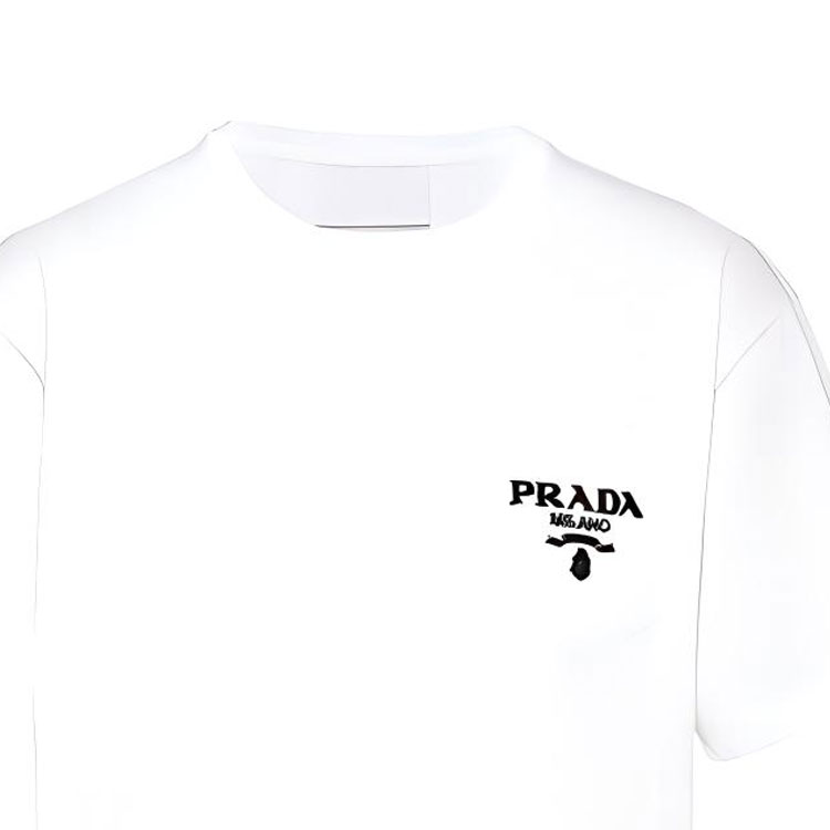 Cheap PRADA SS22 白色标志圆领T恤 简约设计 UJN787-1Z53-F0009-S-221