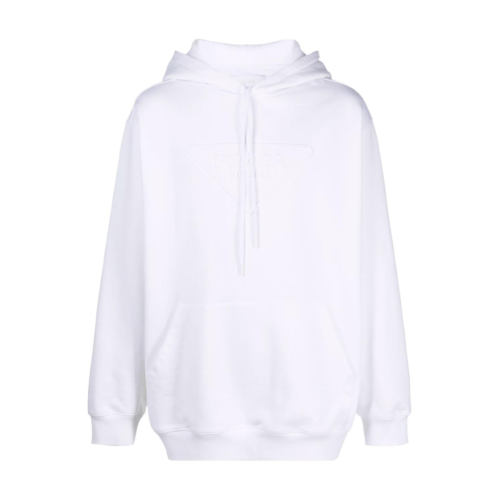 PRADA SS22  White Logo Pullover Hoodie. UJL185S2111ZX4-F0009