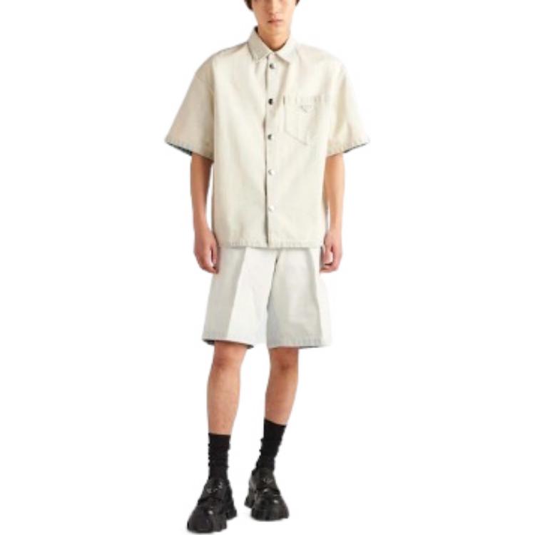 Lookbook 普拉达 SS22 白色宽松直筒牛仔短裤 GEP338-10ID-F01BR-S-212