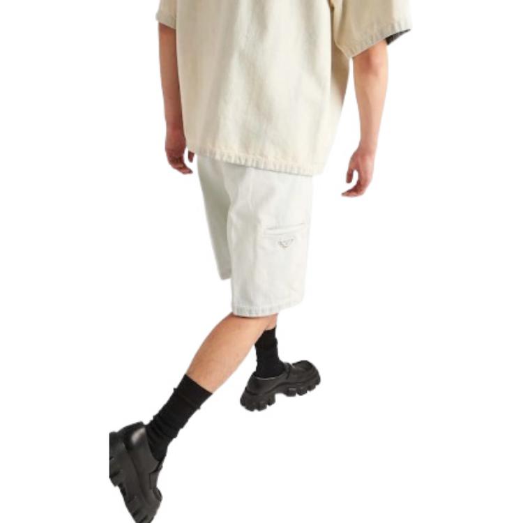 Details for 普拉达 SS22 白色宽松直筒牛仔短裤 GEP338-10ID-F01BR-S-212