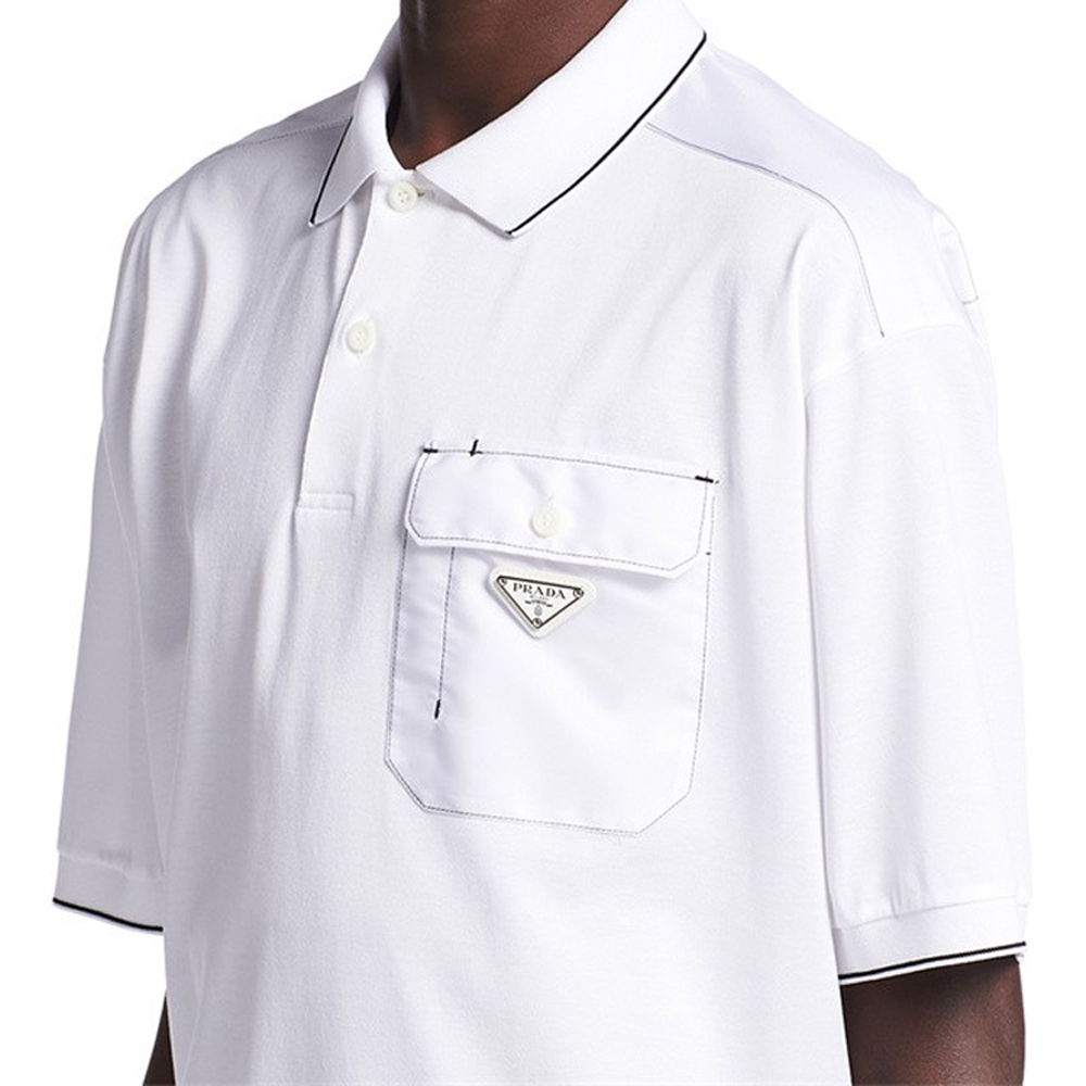Sizing 普拉达 SS22 白色徽标刺绣标志短袖POLO衫 UJN789-1YR5-F0009