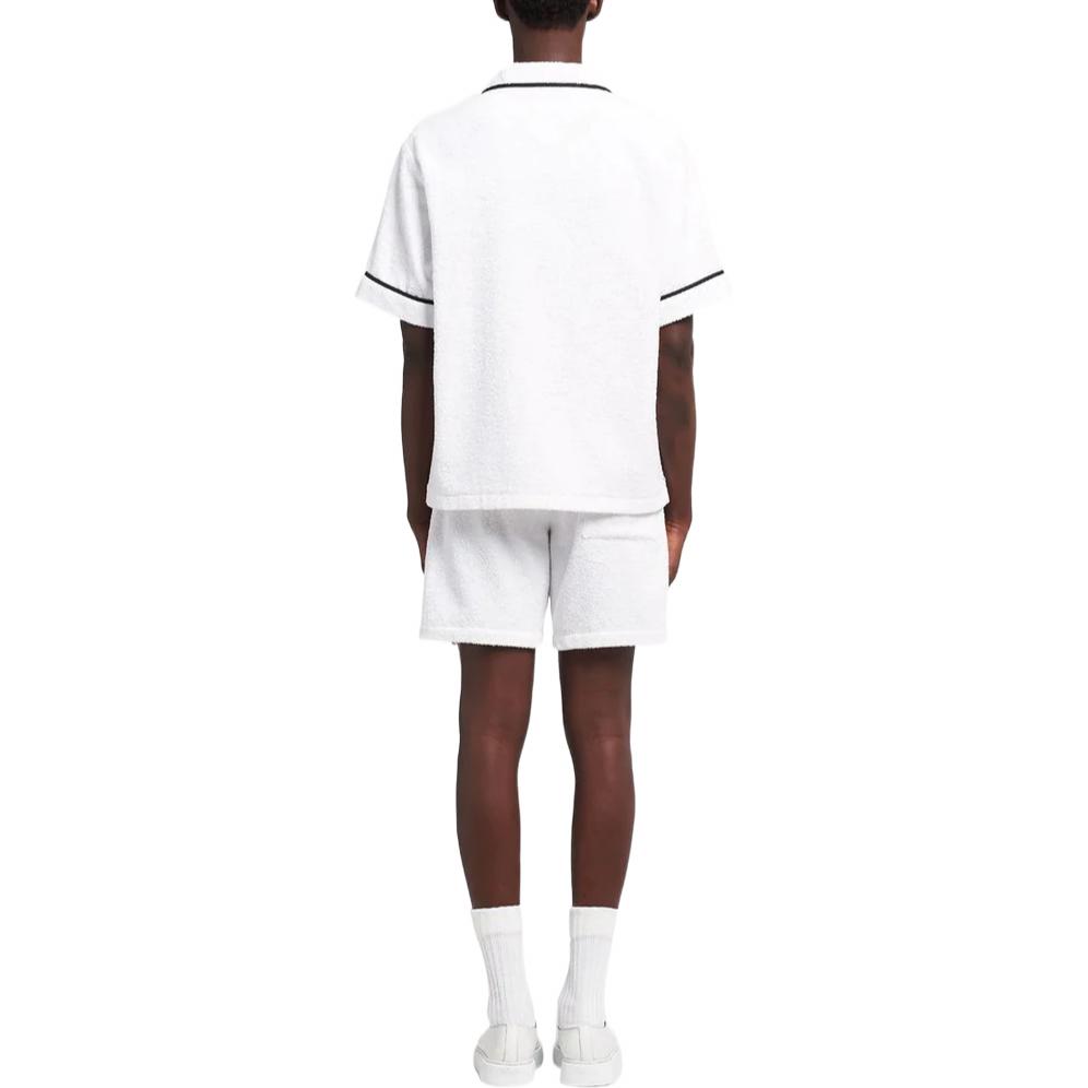 Shop PRADA SS22 白色條紋Logo印花短袖襯衫. SC559S2121ZR3-F0009