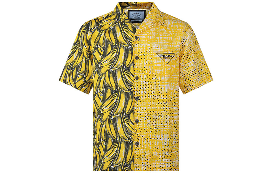 Order PRADA SS22 黃色拼接印花防曬短袖寬鬆襯衫 UCS406-1ZVH-F0010-S-212