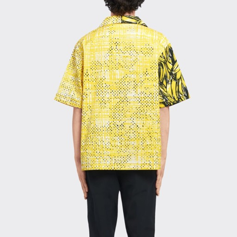Purchase PRADA SS22 黃色拼接印花防曬短袖寬鬆襯衫 UCS406-1ZVH-F0010-S-212