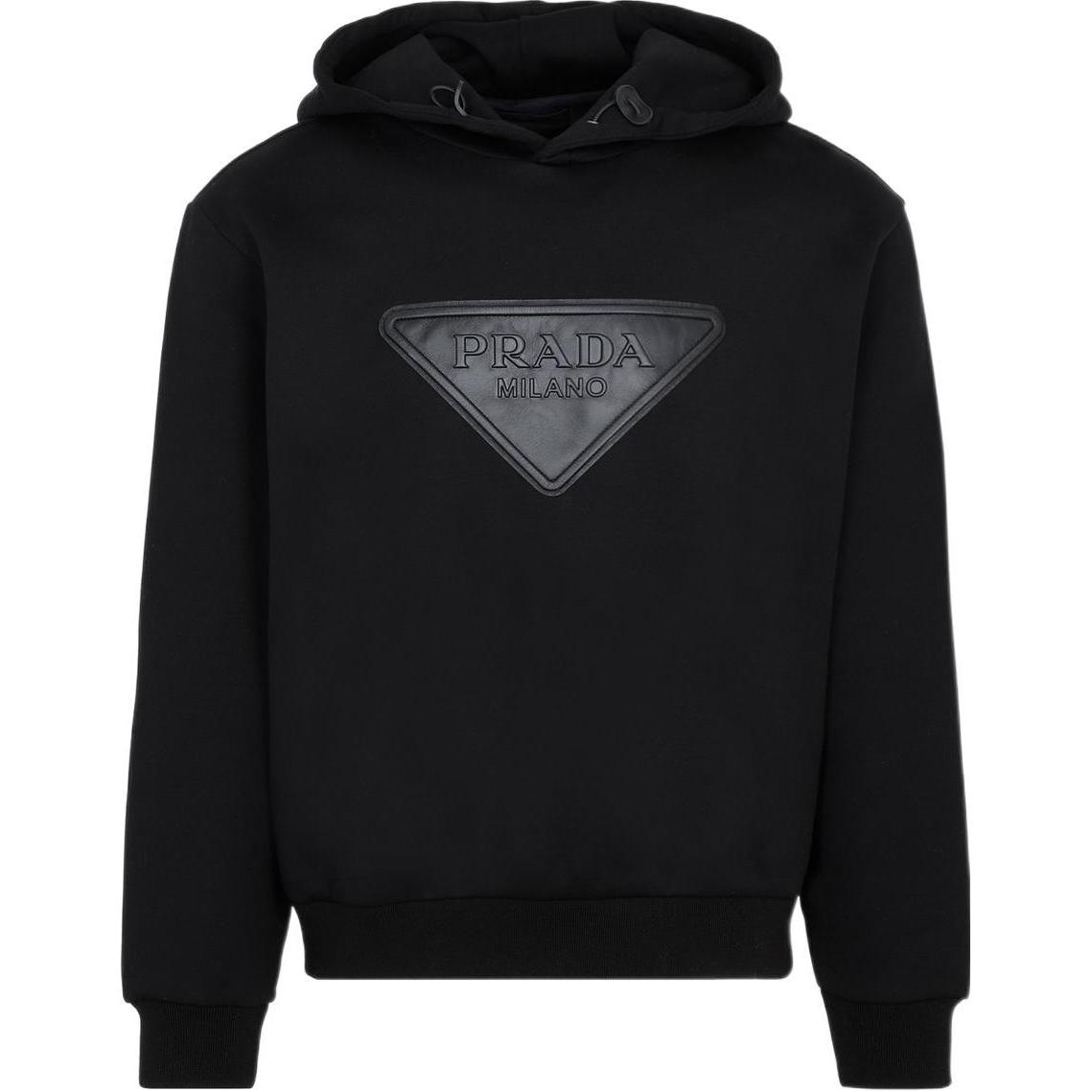 Prada SS22 Black Drawstring Hoodie with Triangle Patch UJL20-0S21210GS