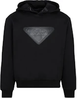 Prada SS22 Black Drawstring Hoodie with Triangle Patch UJL20-0S21210GS Prada SS22 Black Drawstring Hoodie with Triangle Patch UJL20-0S21210GS