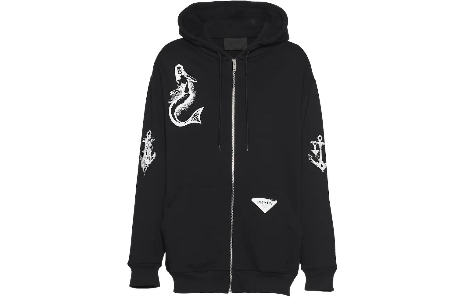 Prada SS22 Black Mermaid Print Zip-Up Hoodie Jacket UJL13A-10IO-F0002-S-221
