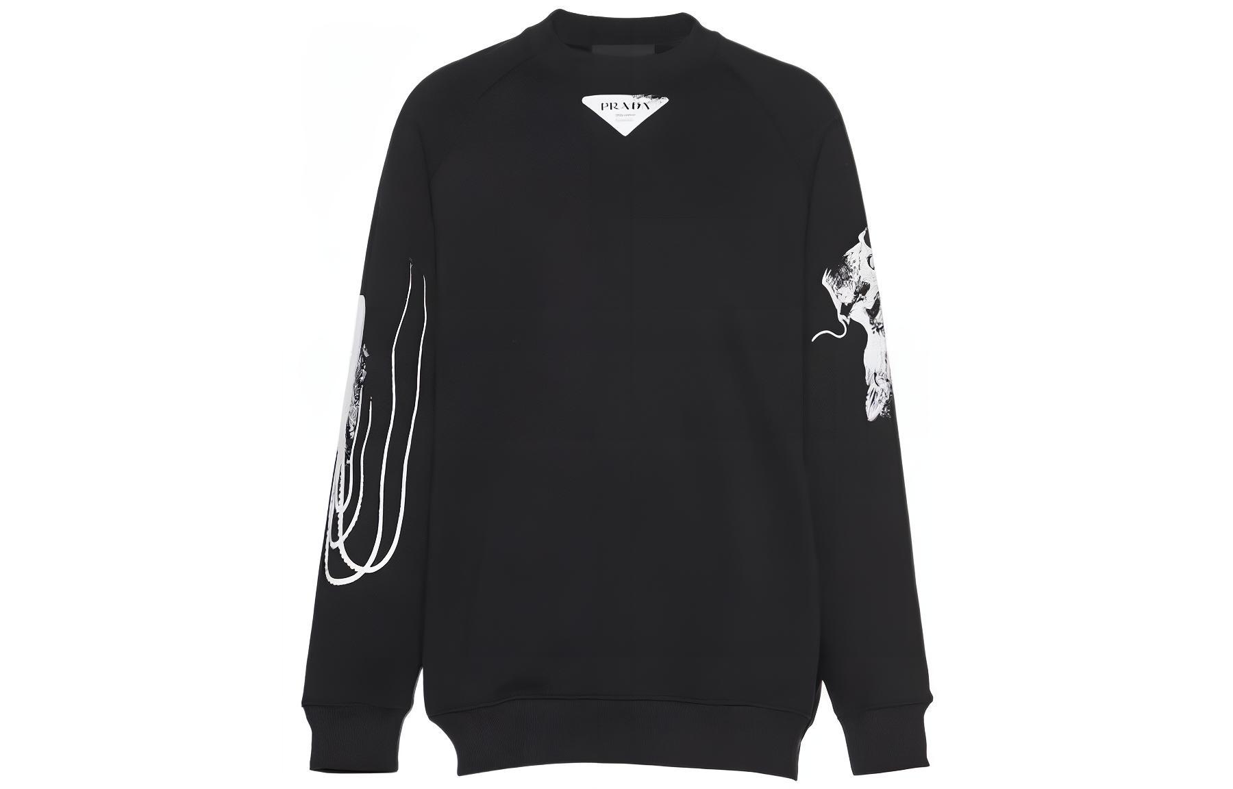 Prada SS22 Black Printed Cotton Crewneck Sweatshirt UJL11A-10IO-F0002-S-221