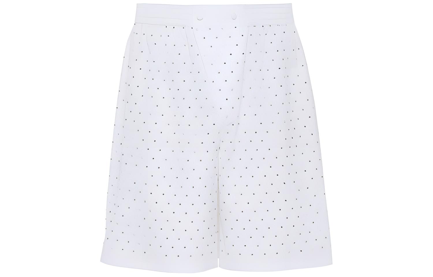 PRADA SS22 Crystal Embellished Elastic Waist Bermuda Shorts White Menswear SPH189S2211LZC-F0009