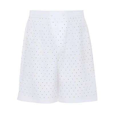 PRADA SS22 Crystal Embellished Elastic Waist Bermuda Shorts White Menswear SPH189S2211LZC-F0009