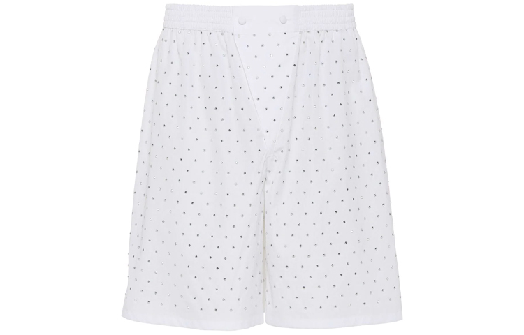 Order PRADA SS22 Seluar Pendek Kristal Elastik Putih Lelaki SPH189S2211LZC-F0009