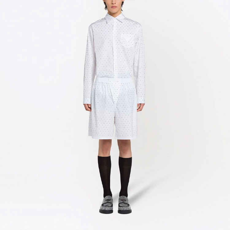 Lookbook PRADA SS22 Seluar Pendek Kristal Elastik Putih Lelaki SPH189S2211LZC-F0009