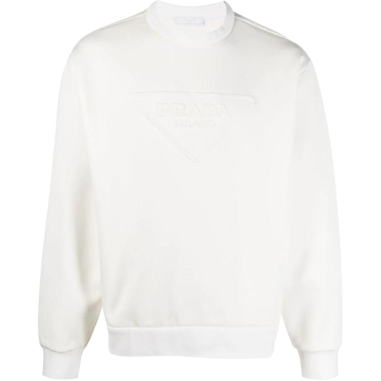 Prada SS22 Embossed Logo Pullover Sweatshirt White UJL27A-S221-11OQF-0-009
