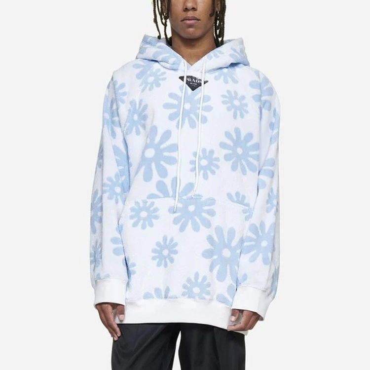 Purchase Prada SS22 蓝色提花毛巾布连帽衫 秋季款 UJL09A10E4-F0013