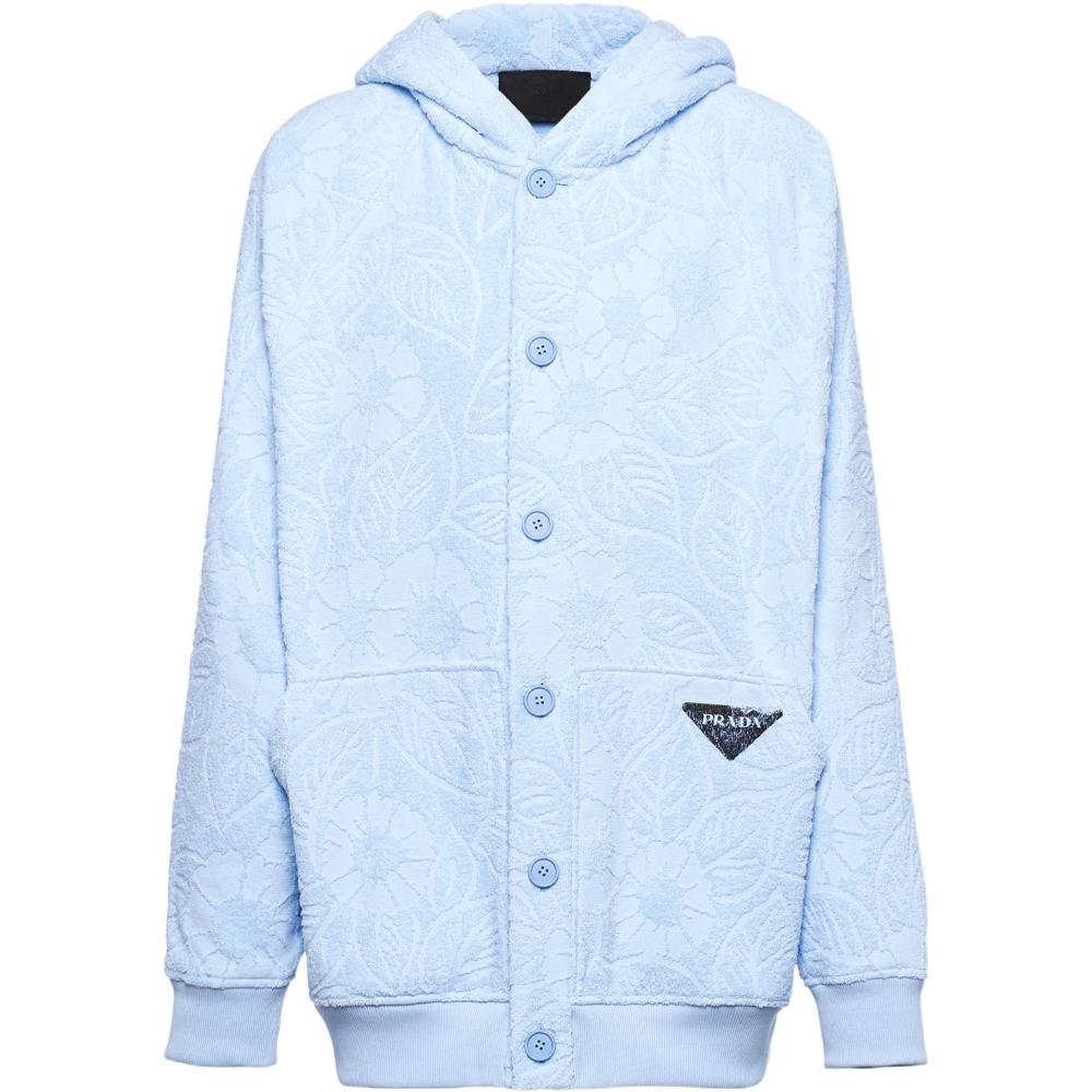 Prada SS22 Jacquard Terry Hoodie Blue Fashion UJL210-10E3-F0076-S-221