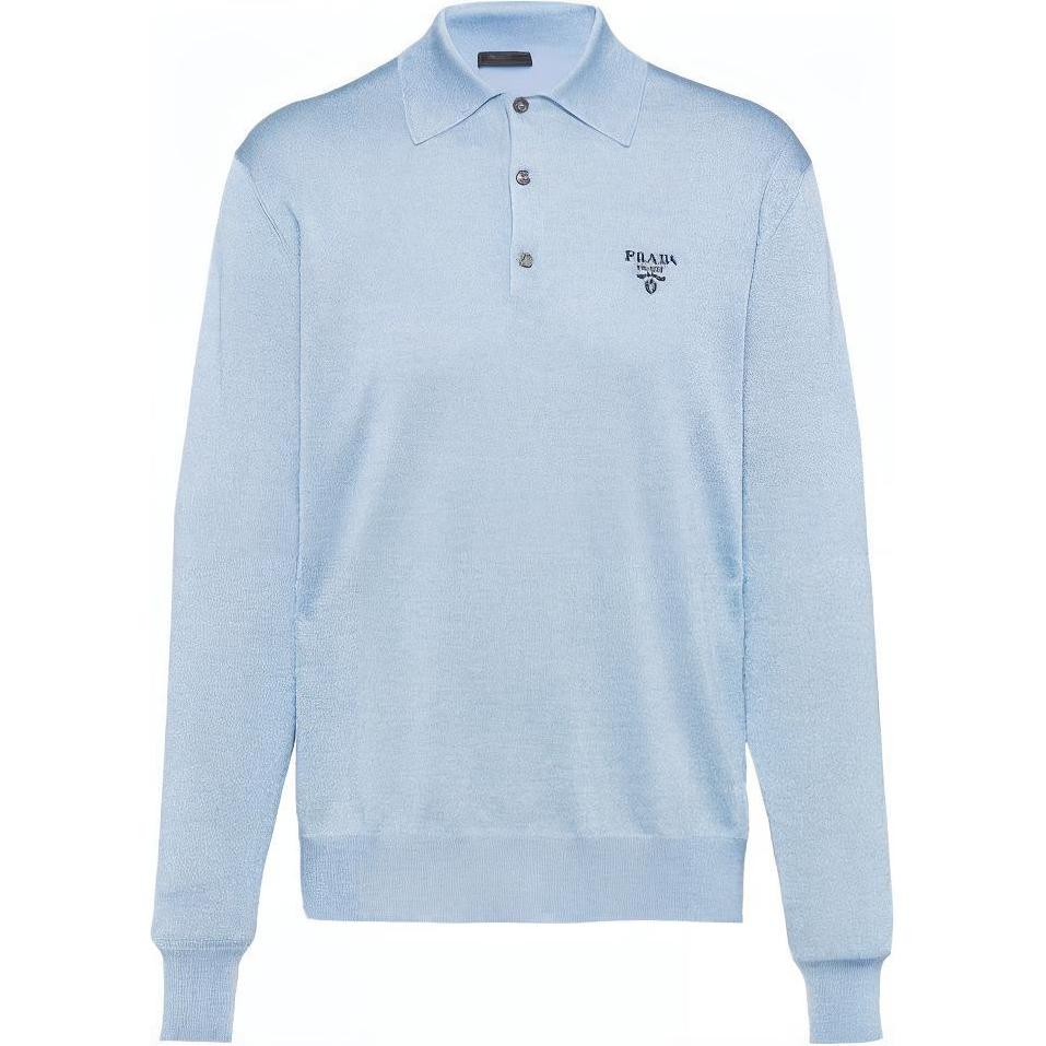 PRADA SS22 Knit Long-Sleeve Polo Shirt Blue Autumn Collection UMB284S2211Z4Q-F0012