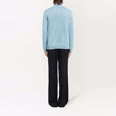 Prada SS22 Baju Polo Lengan Panjang Rajut Biru Koleksi Musim Luruh UMB284S2211Z4Q-F0012 Shop Prada SS22 Baju Polo Lengan Panjang Rajut Biru Koleksi Musim Luruh UMB284S2211Z4Q-F0012