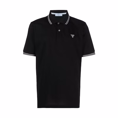 PRADA SS22 Logo Embroidered Black Polo Shirt. UJN765-1ZMI-F0002-S-212