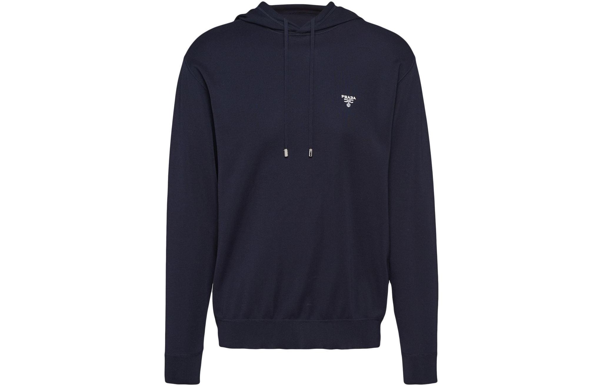 Prada SS22 Logo Embroidered Silk Hoodie Deep Blue UMB315S2211ZRO-F0008