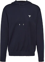 Prada SS22 Logo Embroidered Silk Hoodie Deep Blue UMB315S2211ZRO-F0008 Prada SS22 Logo Embroidered Silk Hoodie Deep Blue UMB315S2211ZRO-F0008