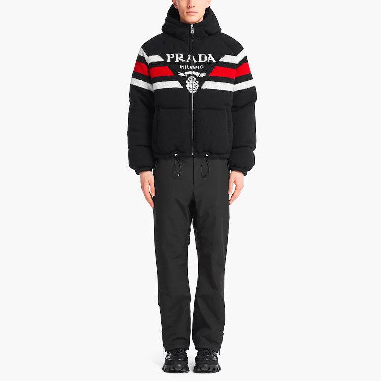 Lookbook PRADA SS22 Logo Jacquard Stripe Hooded Down Jacket Black SGC017-10PA-F0002-S-212