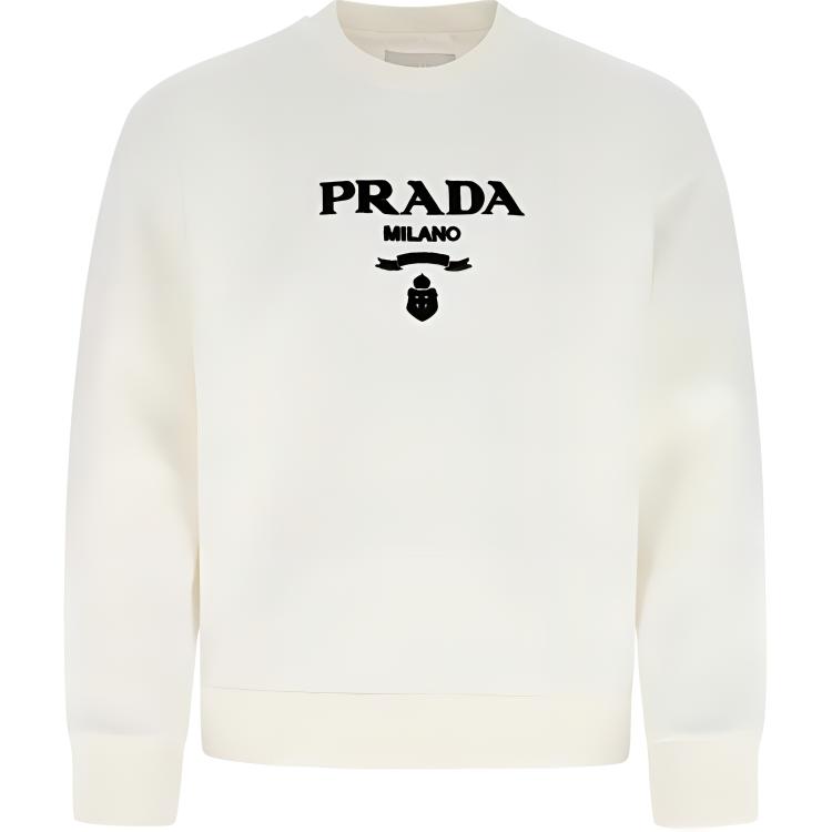 Prada SS22 Logo Print Crewneck Long Sleeve Sweatshirt White UJL207S2211Z54-F0009