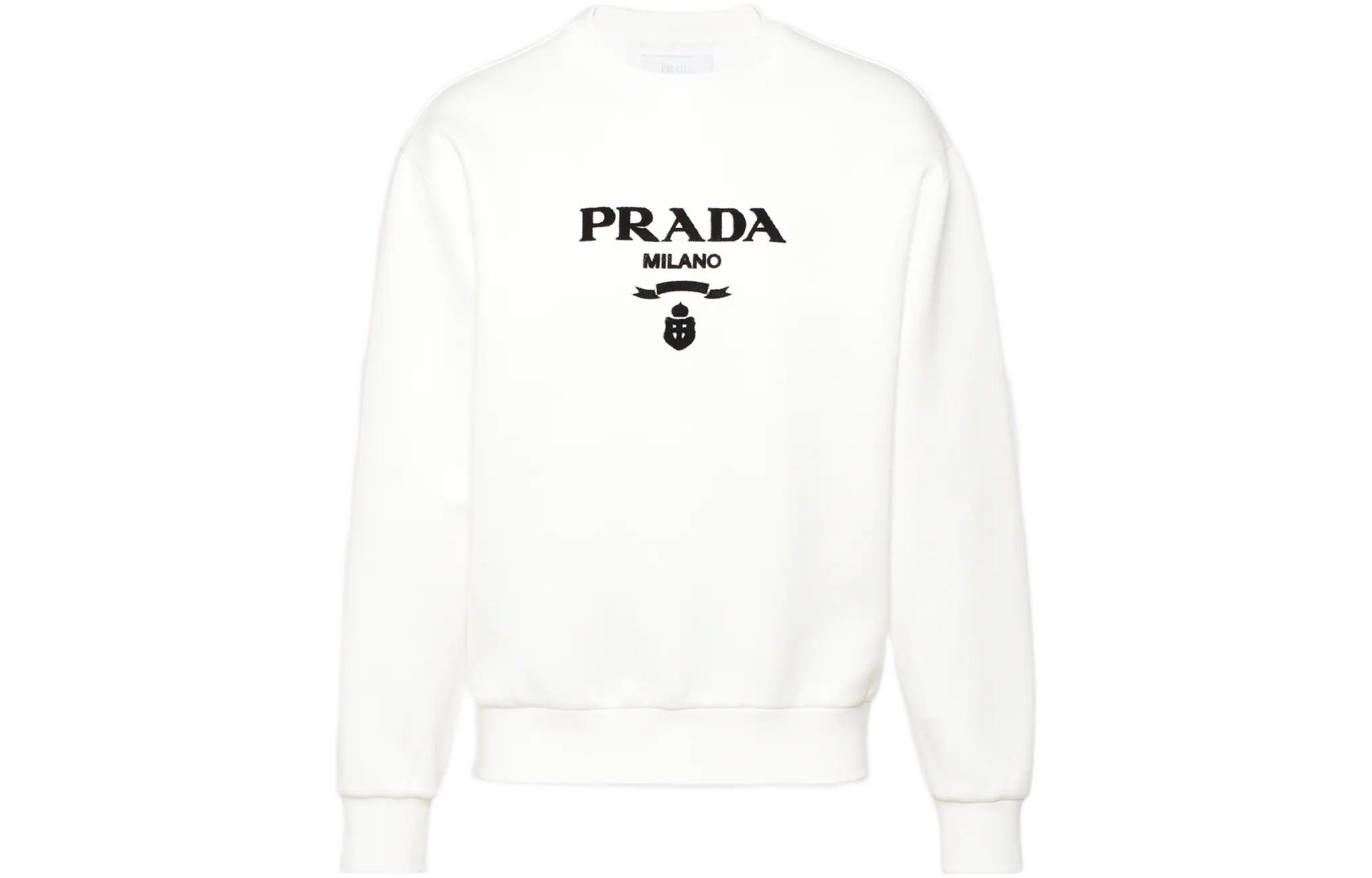 PRADA SS22 Logo Print Crewneck Long Sleeve Sweatshirt White . UJL207-1Z54-F0009-S-221