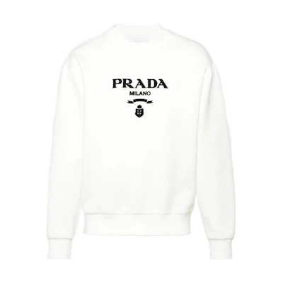 PRADA SS22 Logo Print Crewneck Long Sleeve Sweatshirt White . UJL207-1Z54-F0009-S-221