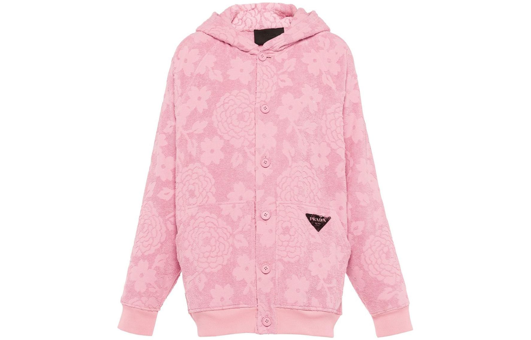 Prada SS22 Pink Floral Logo Printed Single-Breasted Jacket Hoodie UJL210S22110E3-F0028