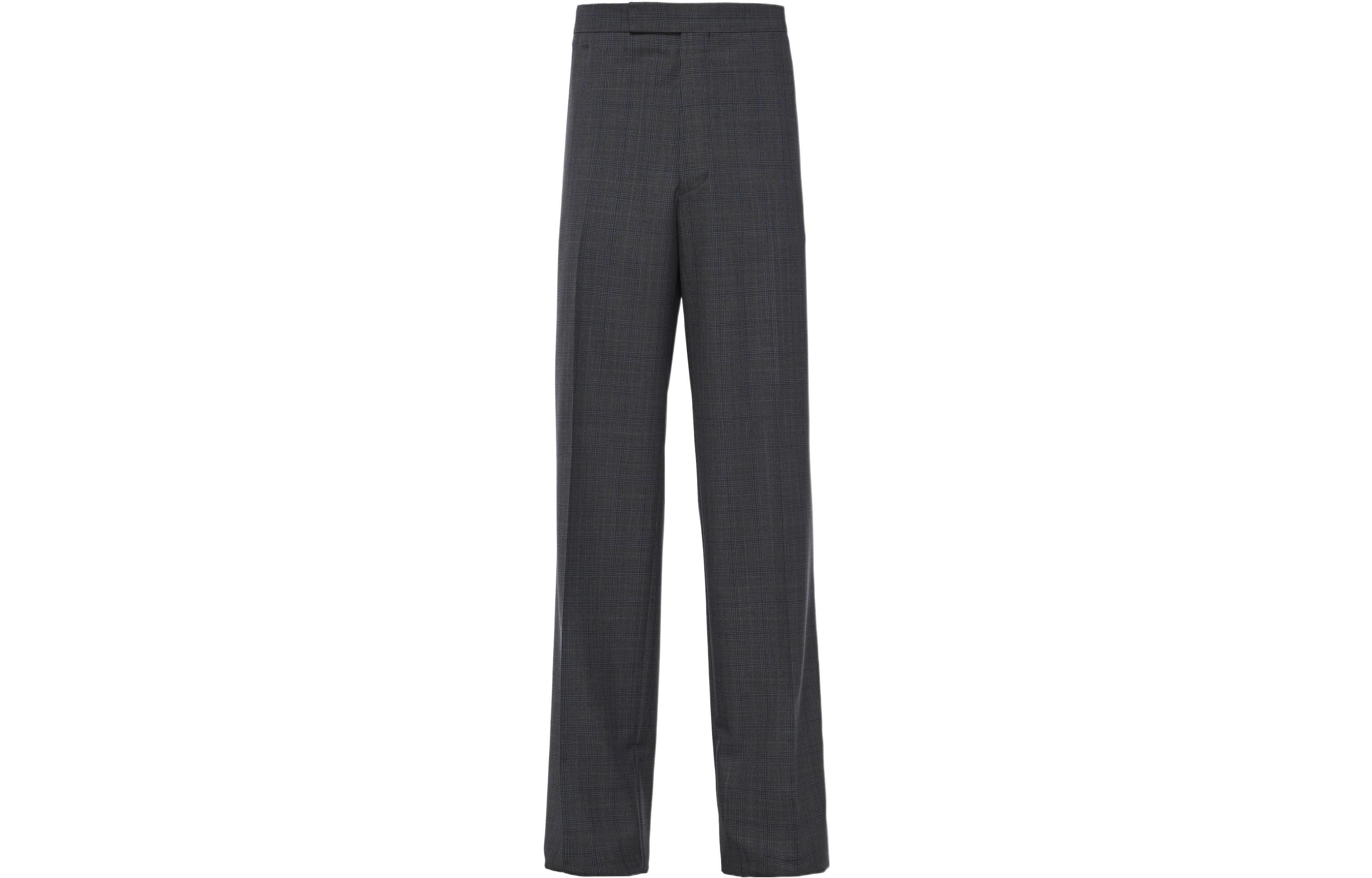 PRADA SS22 Prince of Wales Plaid Wool Trousers Men’s Slate Gray. SPH176-10EA-F0480-S-221