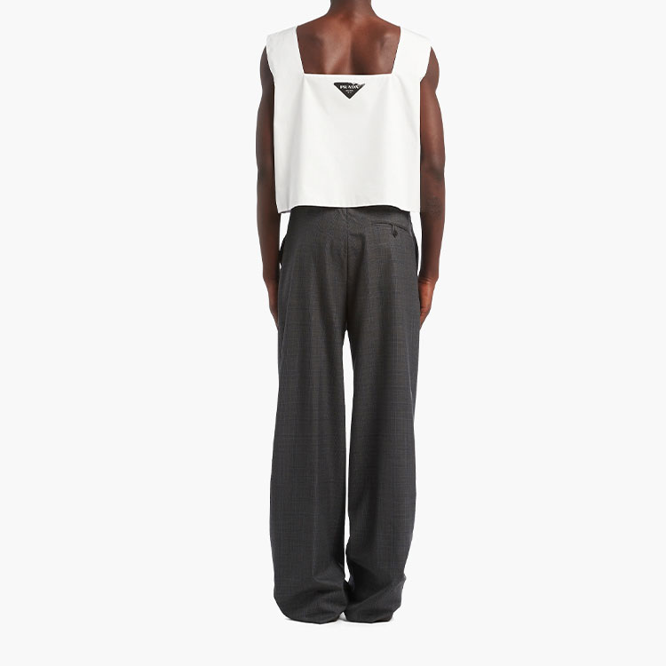 Shop 普拉达SS22威尔士亲王格纹羊毛长裤男士灰色裤子 SPH176-10EA-F0480-S-221