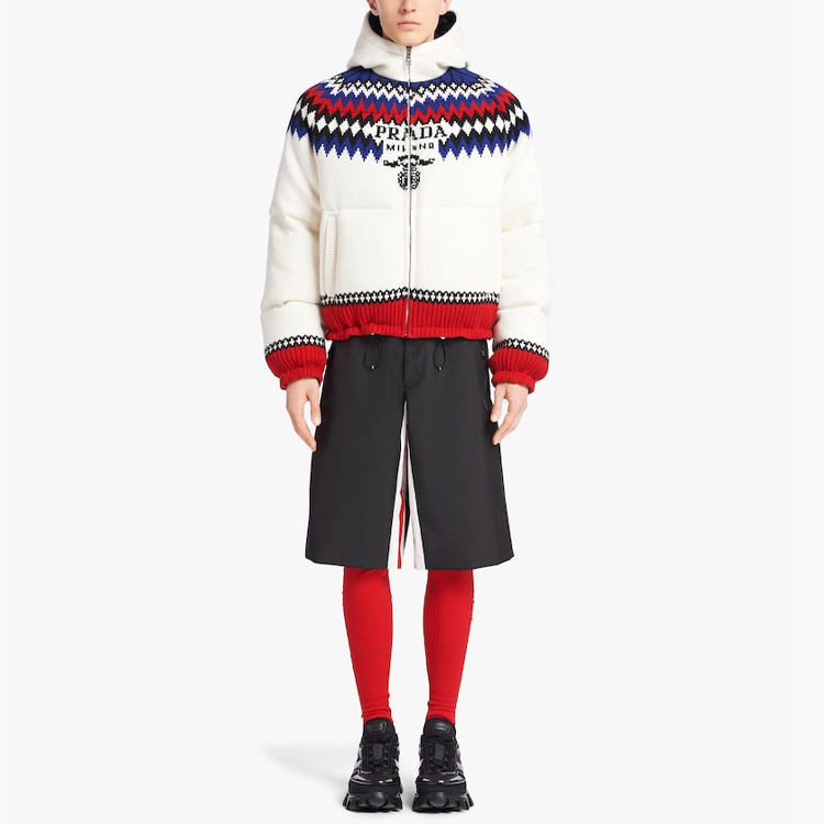 PRADA SS22 White Down Jacket Logo Jacquard Zip-Up Hoodie Winter  Coat. SGC018-10O8-F0009-S-212 圖 3