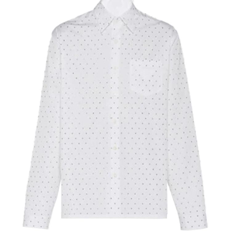 PRADA SS22 White Long Sleeve Sun-Protective Shirt with Studded Design Men. UCN419-1LZC-F0009-S-221
